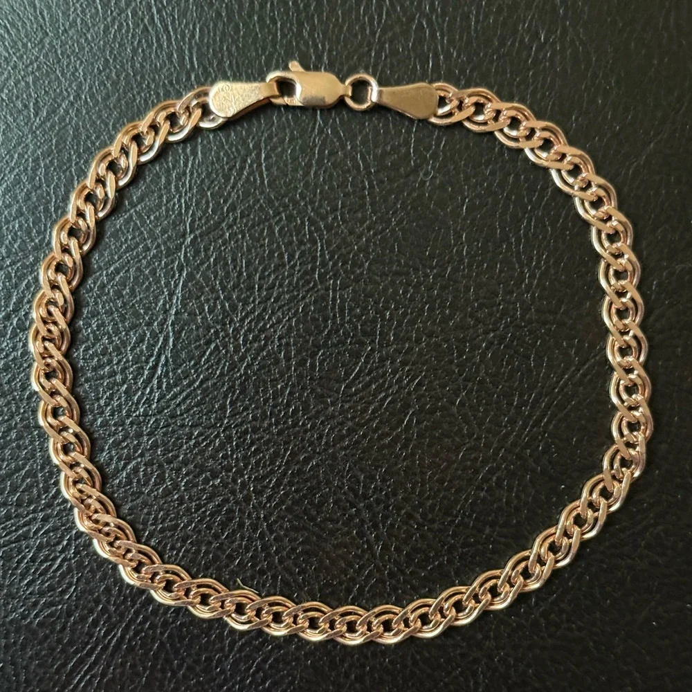 Link chain 5mm 925 silver bracelet unisex rambo 14k rose gold plated